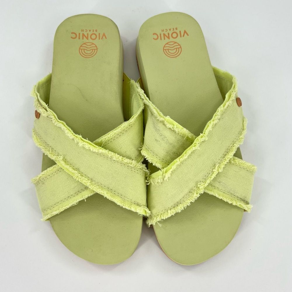 Vionic Beach Panama Crisscross Strap Slip On Sandals Pale Lime 7 - Picture 3 of 12